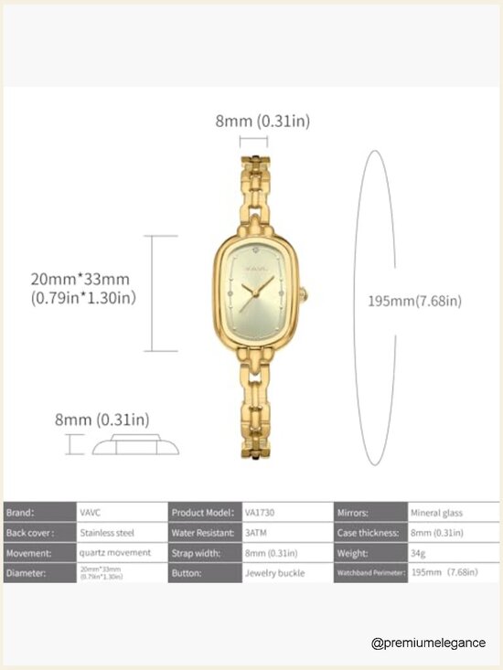 Vintage Gold Bracelet Watch Oval Analog Quartz with Rhinestones Water Resistant main image 7